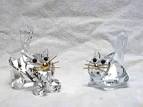 Two crystal glass cats by Preciosa, Czech Rrepublic